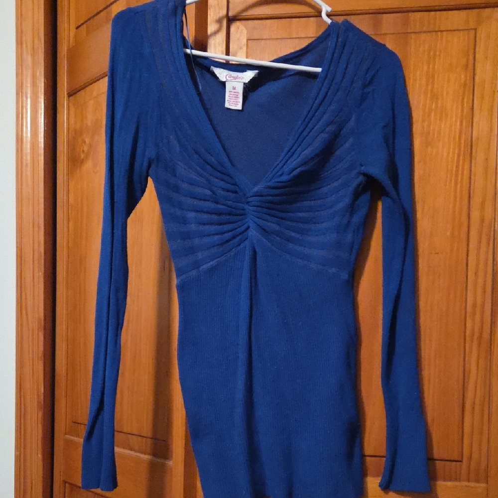 Chaps Navy Ruched V-Neck Top